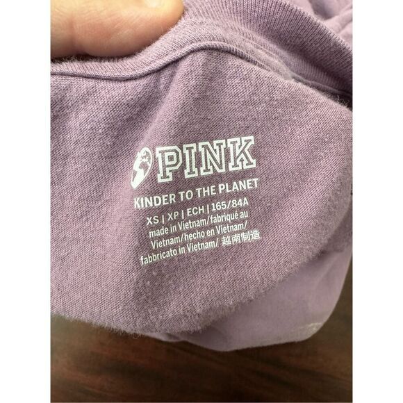 PINK Victoria’s Secret Purple Long Sleeve Tee with Plaid Logo Size X-Small - Picture 3 of 5